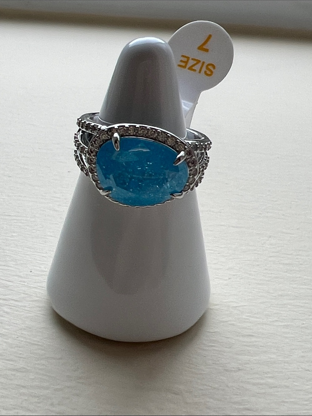 Bp show me the glam Silver Ring with Bright Blue ice crystal Stone - Size 7